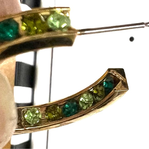 Shades of Green Crystals In/Out Gold Hoop Earrings Made w/ Swarovski Crystals - Picture 10 of 10